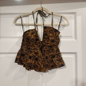 Free People Floral Halter Peplum Camisole - Black and Brown